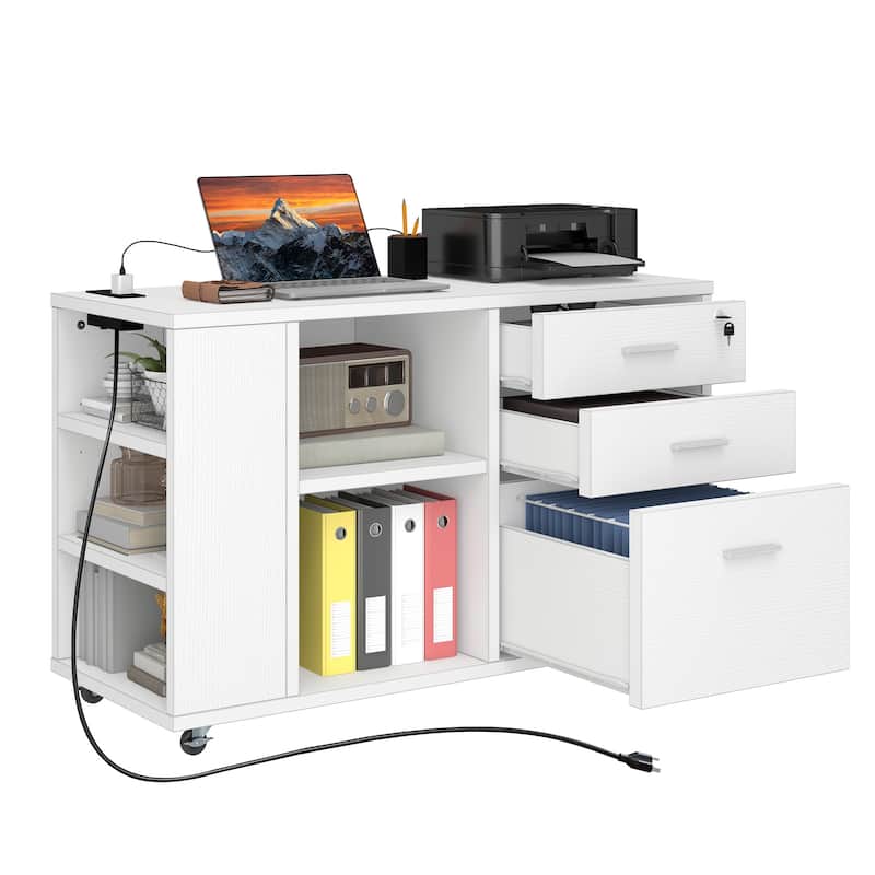 Moasis Mobile File Cabinet with Charging Station and Lock for Home Office