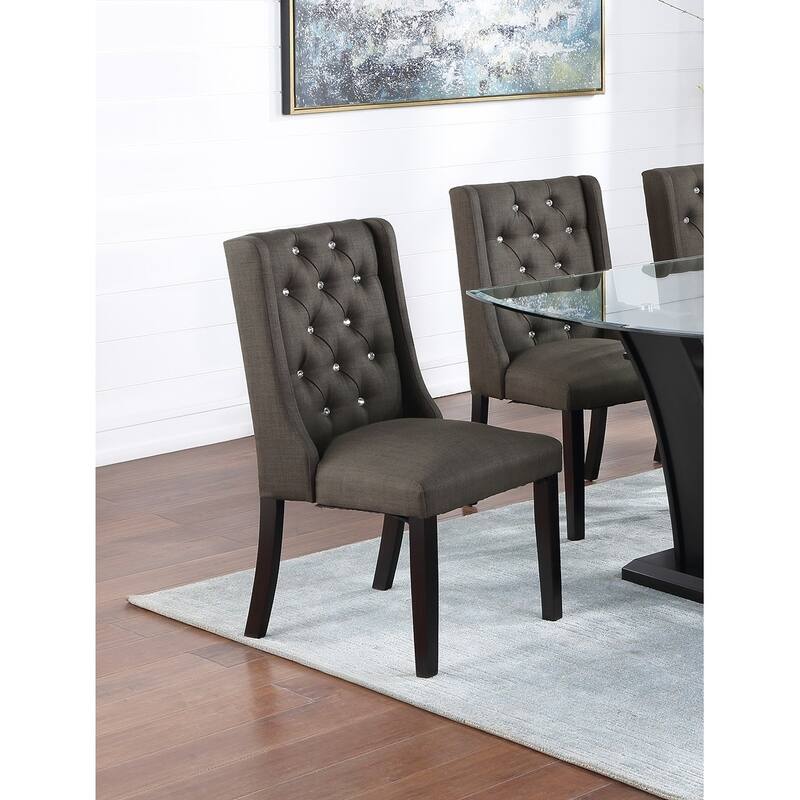 Modern Set of 2 Dining Chairs with Leather Tufted Backrest, Foam-Padded Seat, Solid Wood Legs for Dining Room Living Room
