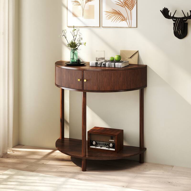 console table with two doors and open shelf