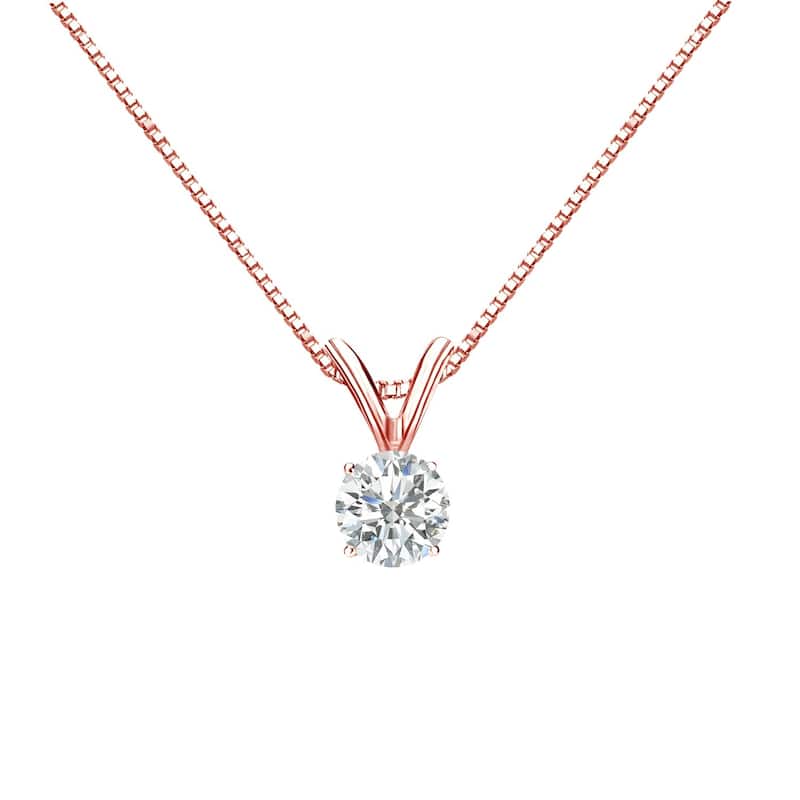 Auriya 14k Gold 1/4ctw Round Solitaire Diamond Necklace (I-J, SI2-SI3) - Rose