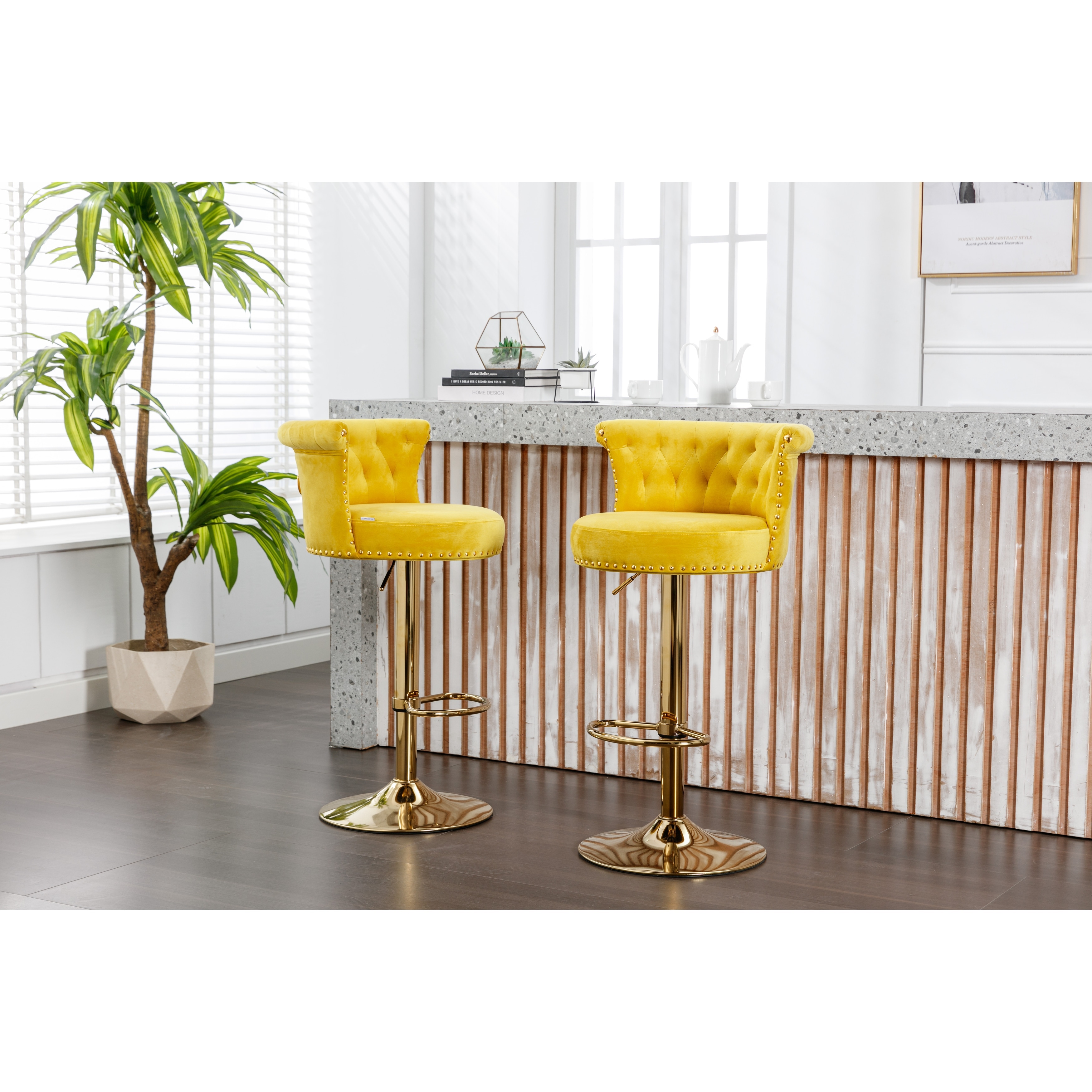 Mustard swivel bar shop stools