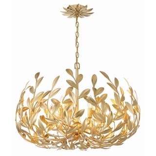 Broche 6 Light Antique Gold Chandelier - 27"W x 19"H x 27"D