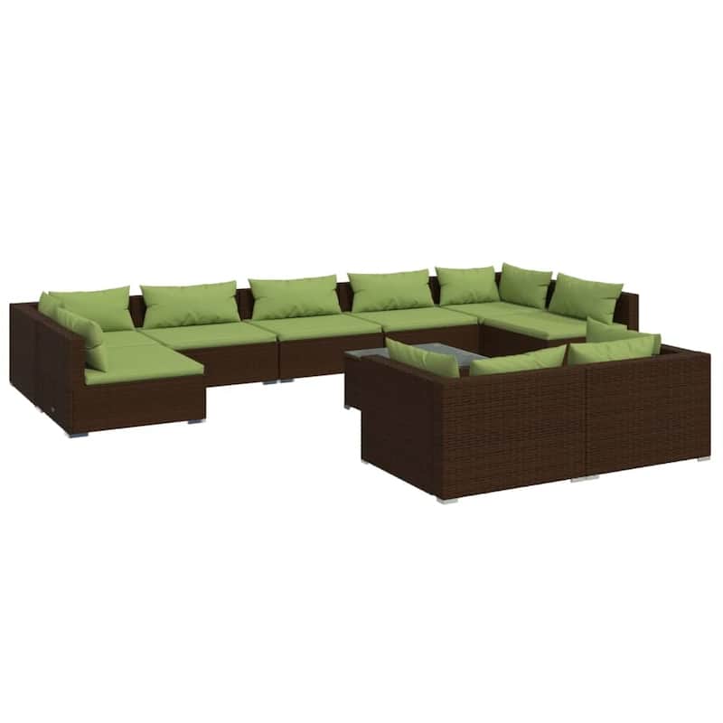 vidaXL Patio Lounge Set with Cushions Brown Poly Rattan - 27.6" x 27.6" x 24" - 27.6" x 27.6" x 24"