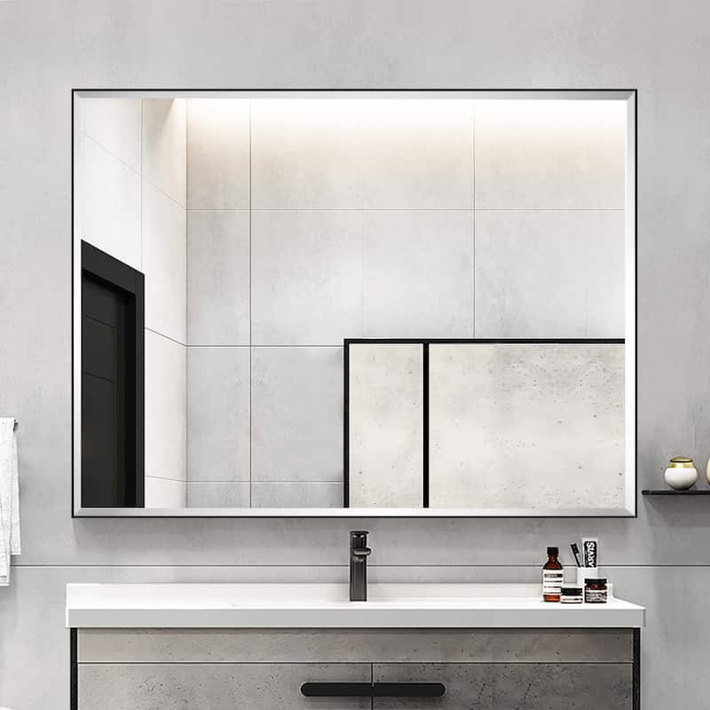 Aluminum Framed Rectangle Beveled Bathroom Wall Mirror - 40"W x 30"H - Black