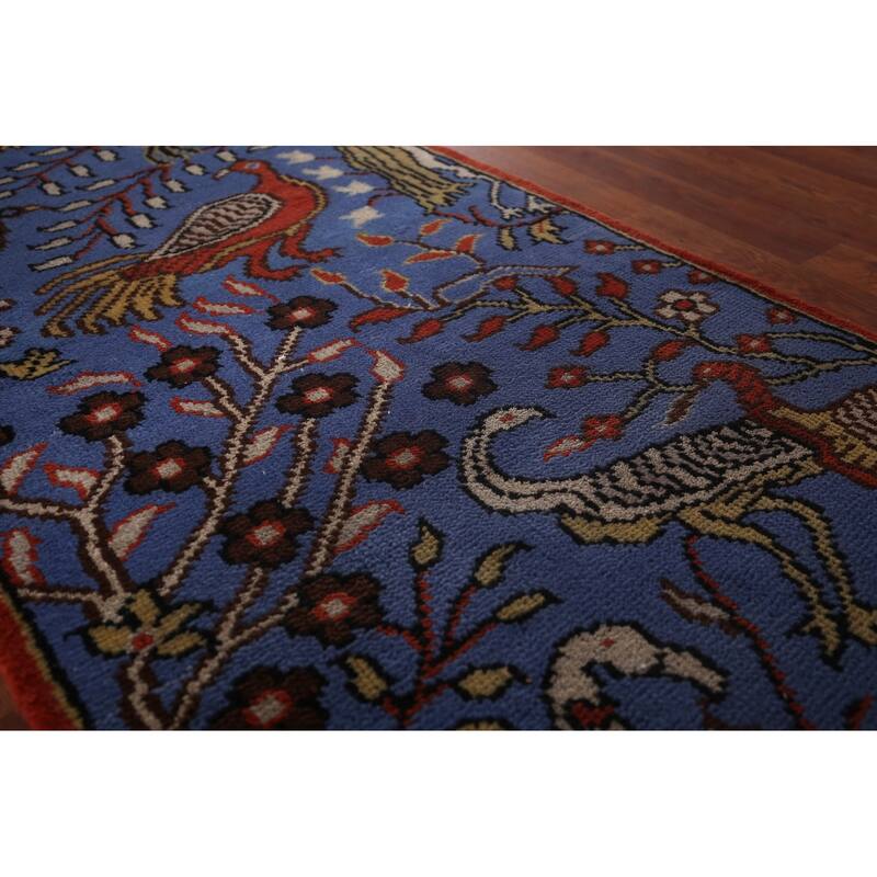 Animals Blue Design Ziegler Indian Runner Rug Handmade Wool Carpet - 2'6"x 7'11"