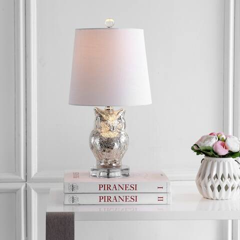 Madeline Owl 19" Glass/Crystal LED Table Lamp, Silver/Ivory by JONATHAN Y