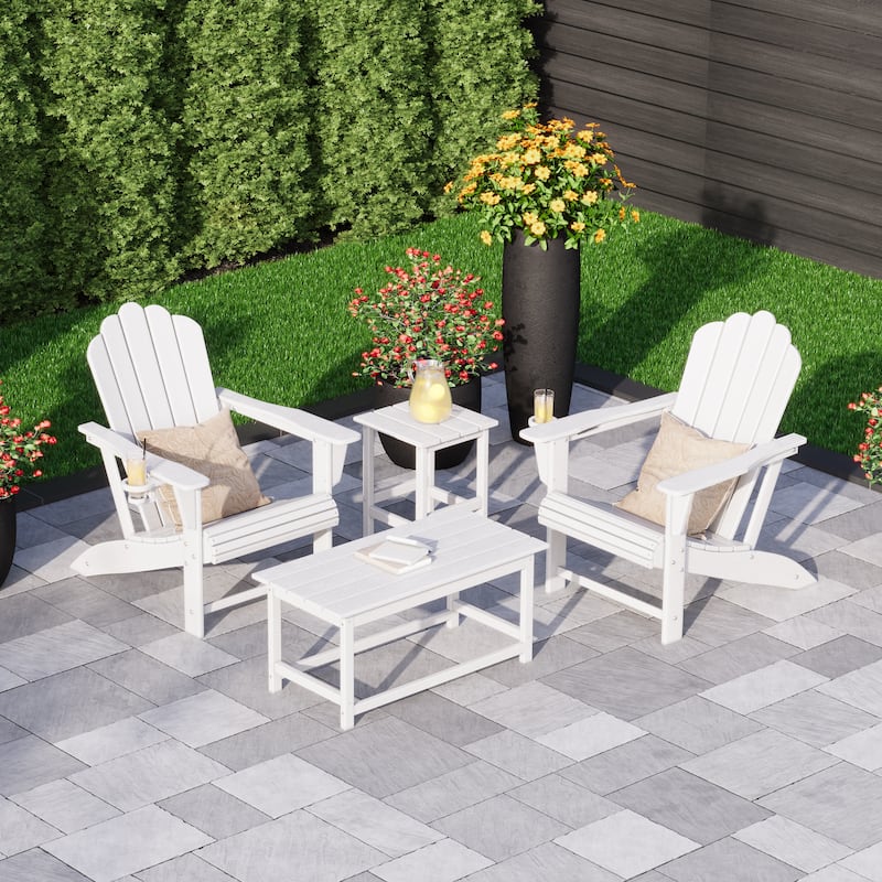 Aderson Outdoor Patio Adirondack Chair with Side Table and Coffee Table 4-Piece Conversation Set