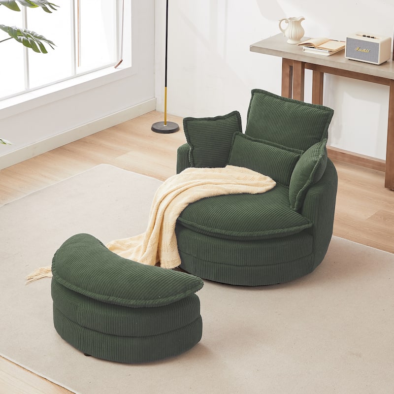 52" Upholstered Swivel Barrel Chair with Moon Storage Ottoman