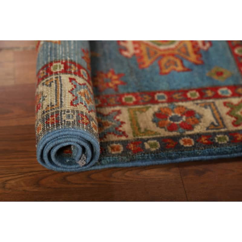 Blue Kazak Oriental Accent Rug Hand-Knotted Geometric Wool Carpet - 2'0" x 3'0"