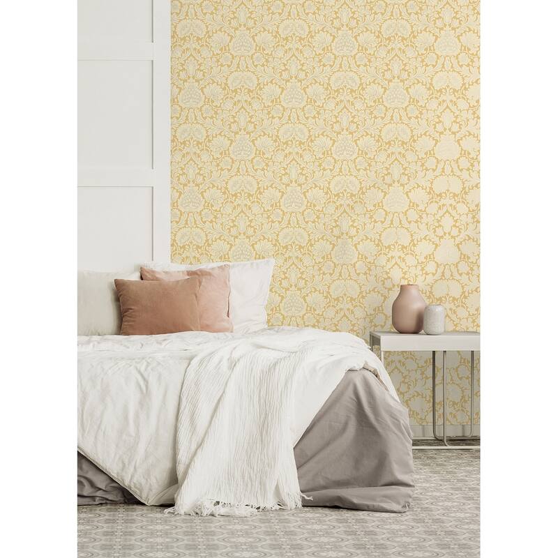 Brewster Bamburg Mustard Floral Wallpaper