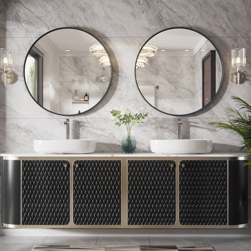Modern Round Metal Frame Wall Mirror for Bathroom Vanity