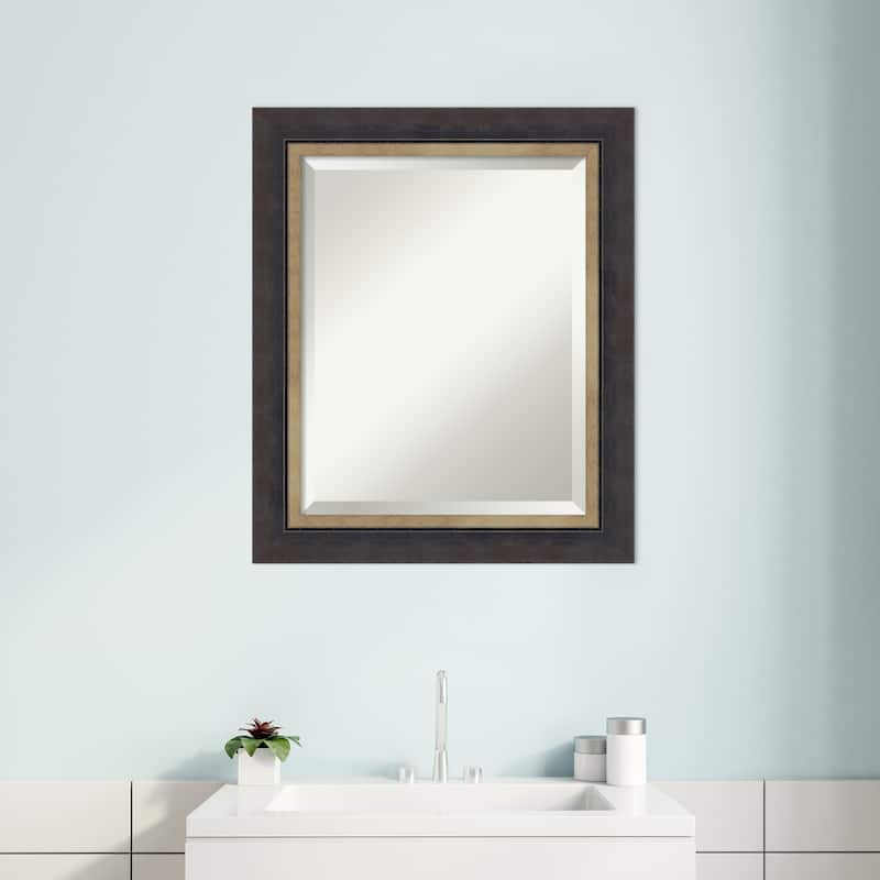 Hammered Charcoal Tan Beveled Wood Framed Bathroom Vanity Wall Mirror - Hammered Charcoal Tan