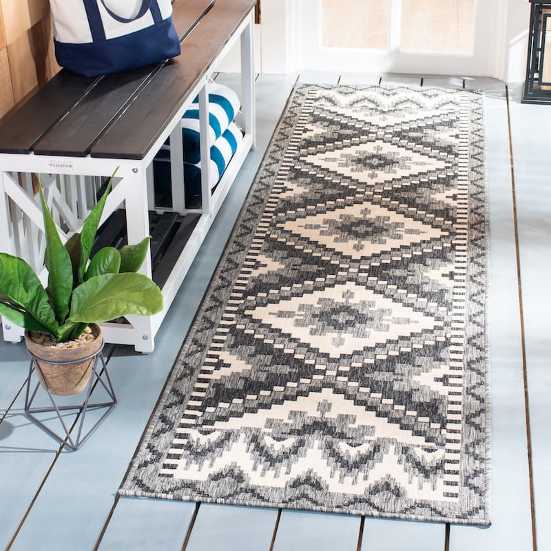 SAFAVIEH Veranda Vitaline Indoor/ Outdoor Waterproof Patio Backyard Rug - 2'3" x 10' Runner - Grey/Beige