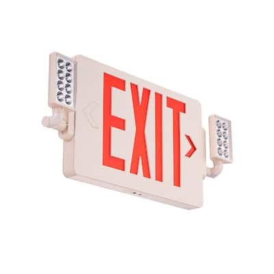 UIMOSO LED Exit Sign with Emergency Lights, Two Heads Emergency Exit Light with Battery Backup, Red Letter Fire Exit Lighting