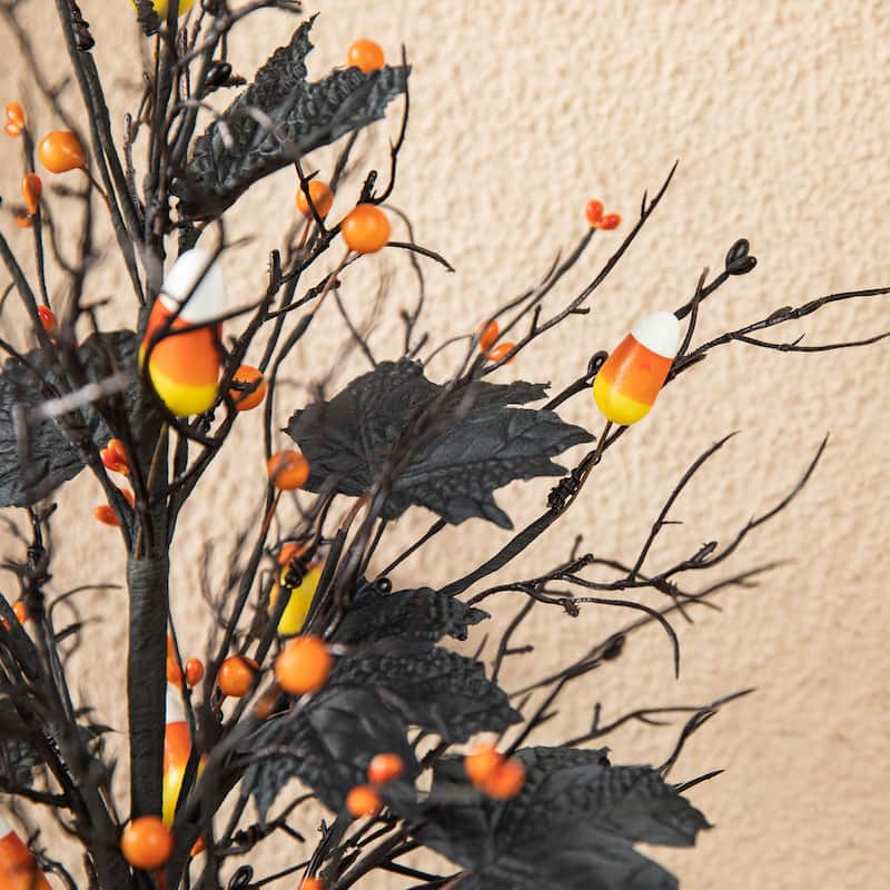 Glitzhome LED Lighted Halloween Candy Corn Berries Bats Table Tree