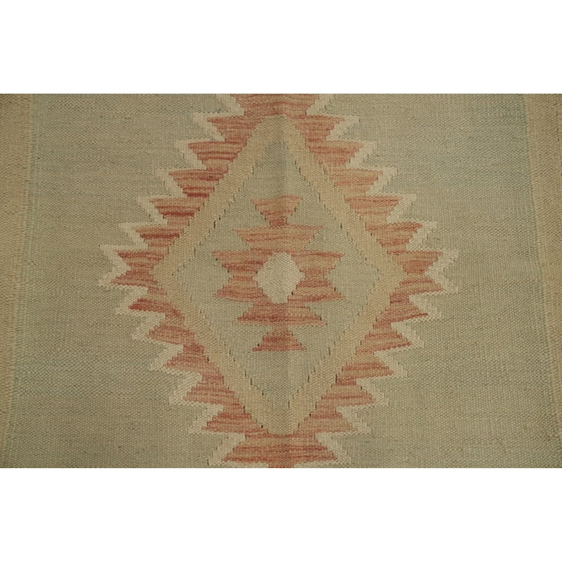 Hand Woven Southwestern Wool Green Geometric Area Rug - 6' 0'' X 3' 9''