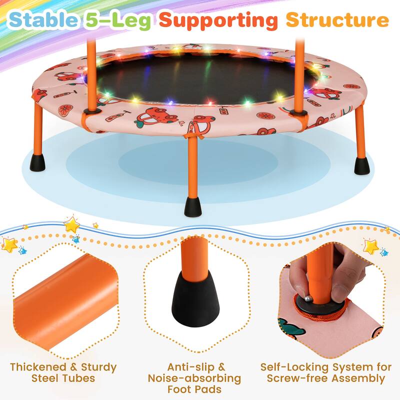 Gymax 36'' Mini Toddler Trampoline w/ LED Bluetooth Speaker Detachable