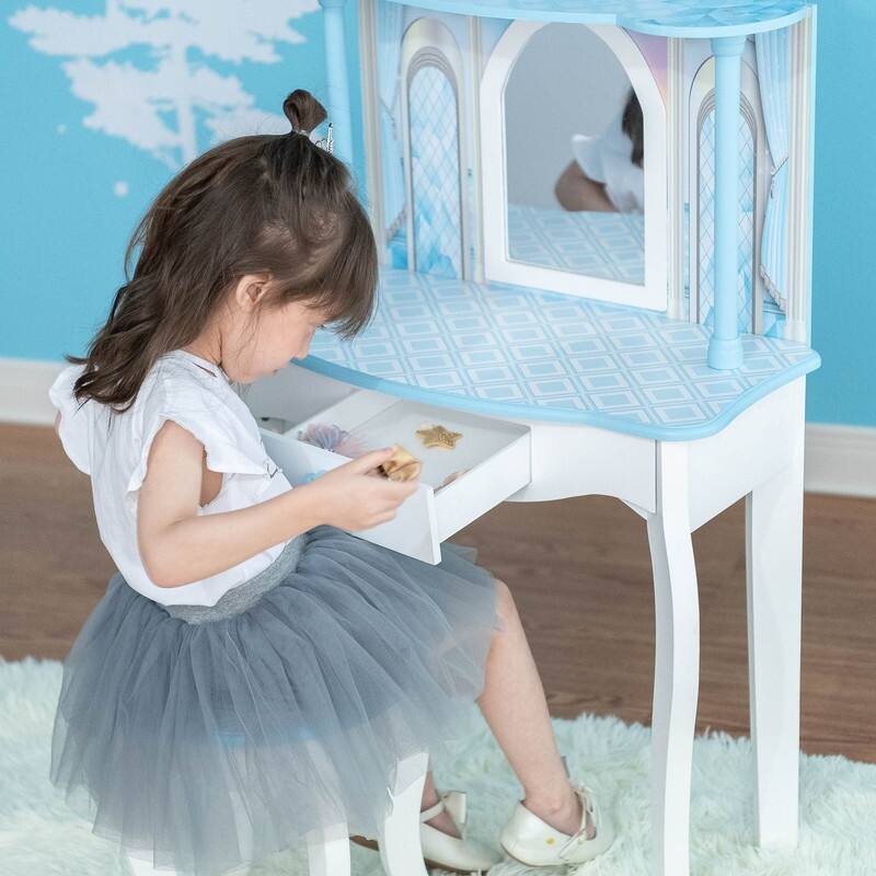 Teamson Kids - Dreamland Castle Play Vanity Set - White / Ice Blue - 23.5" L x 12.52" W x 46.5" H