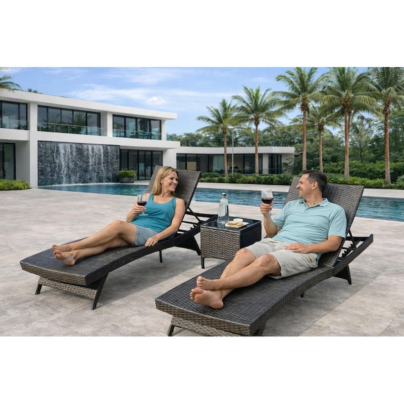 Eternity Brown 3-Piece Wicker Outdoor Chaise Lounge Set with Beige Cushions - N/A