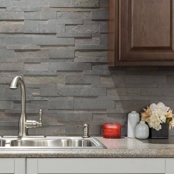 Aspect Peel and Stick Raised Stone Overlay Kitchen Backsplash Panel