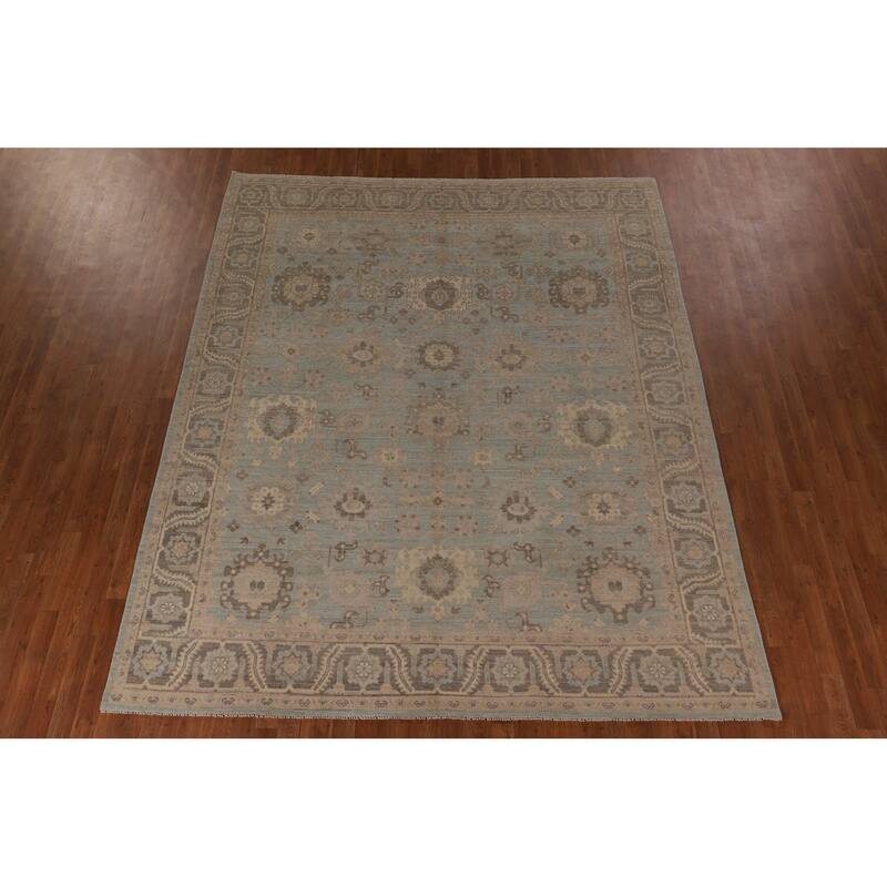 Vegetable Dye Oushak Area Rug Hand-Knotted Blue Wool Carpet - 8'3" x 10'0"