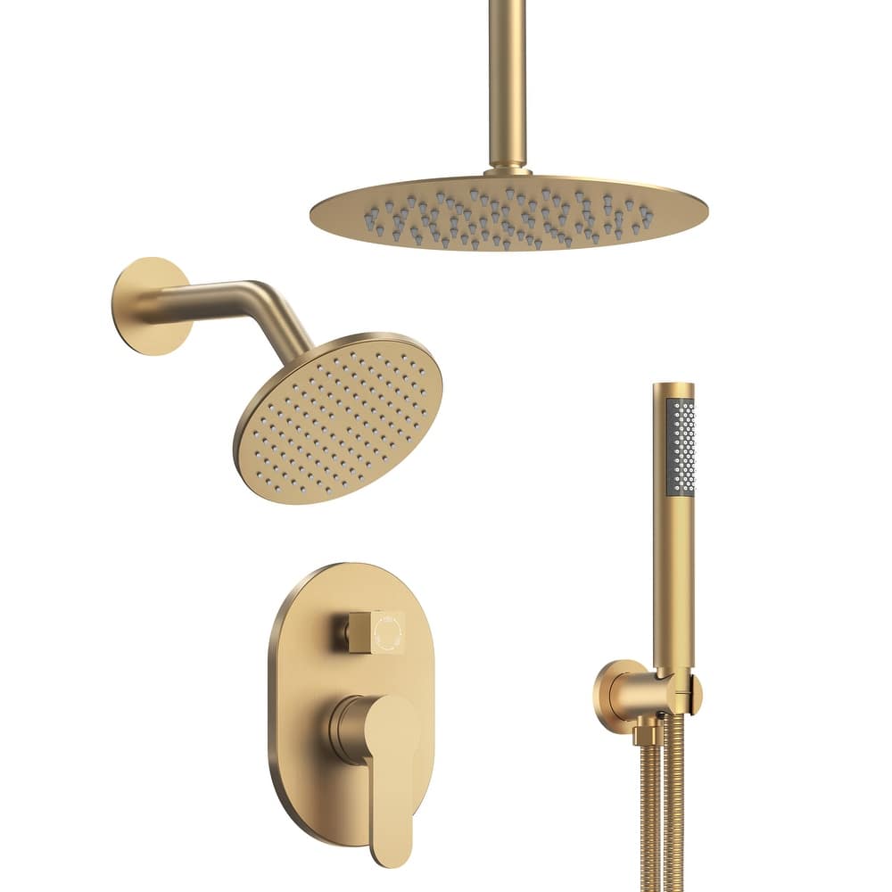 GRANDJOY Dual Shower Heads with Handheld Spray 10" Rainfall Wall Mount Shower Faucet Set