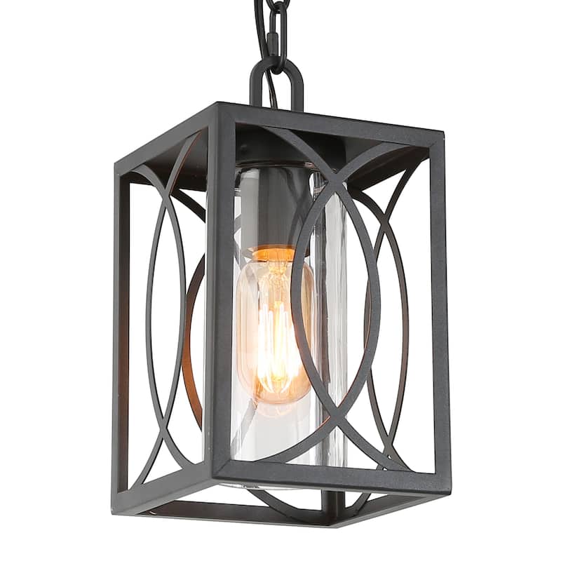 Farmhouse 1-light Black Mini Lantern Pendant Lights Geometric Dimmable Dining Room Lighting