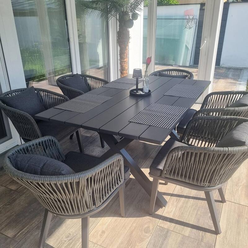 PURPLE LEAF 7-11 Patio Dining Set, Aluminum Frame Table, Wicker Chairs