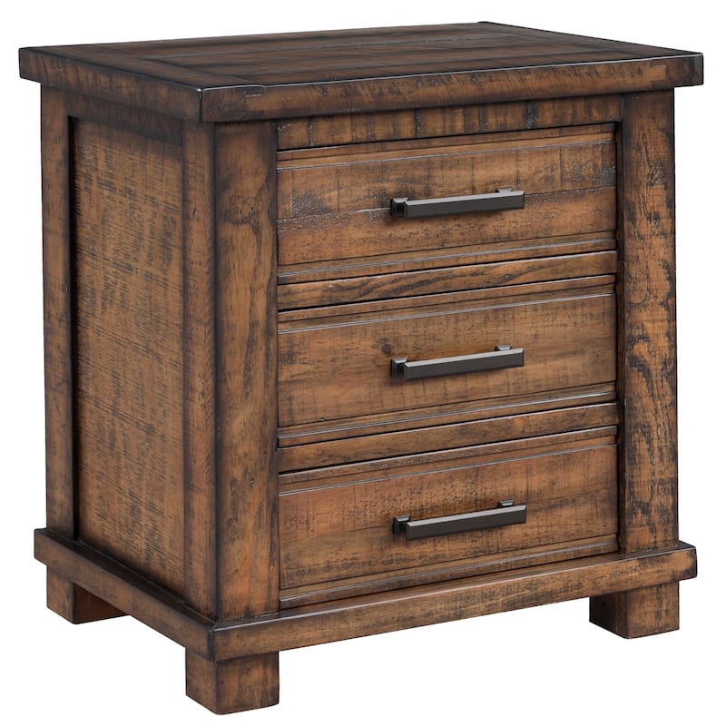 Roomfitters Rustic Farmhouse Nightstand Set of 2, Three-Drawer Design, Crafted from Reclaimed Solid Wood, Natural