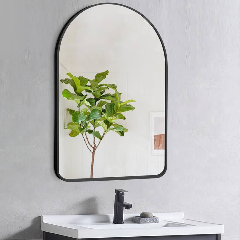 Modern Large Arch Wall Mirrors for Bathroom Vanity Mirror - 36x24-Round Angle - Black-Round