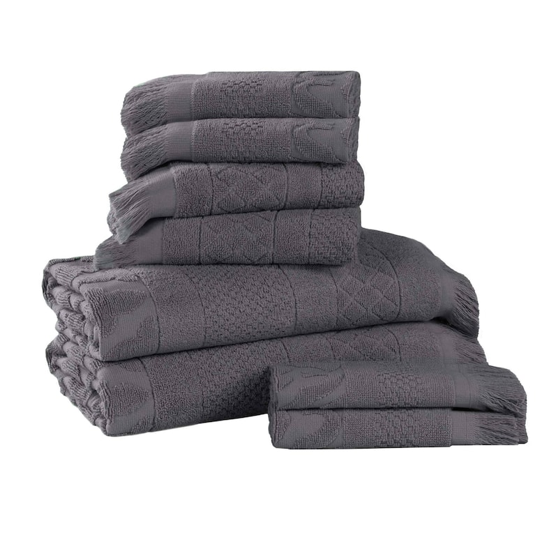 Superior Rolla Cotton Geometric Jacquard Plush Soft 8 Piece Towel Set