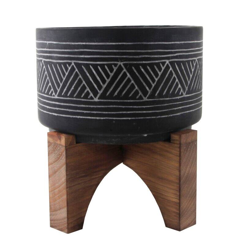 Mid-Century 7" Mountain Cement With Wood Stand