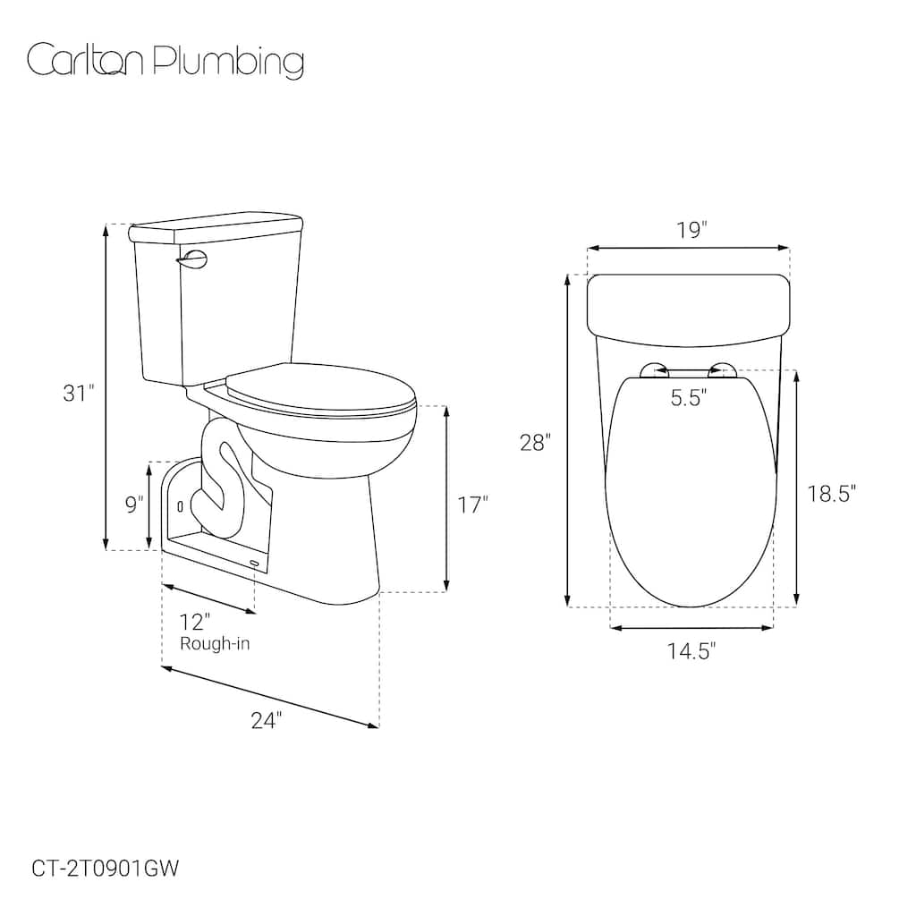 Carlton Marquette Rear-Outlet Two-Piece 1.6 Gpf Left-Hand Flush Elongated Toilet In Glossy White