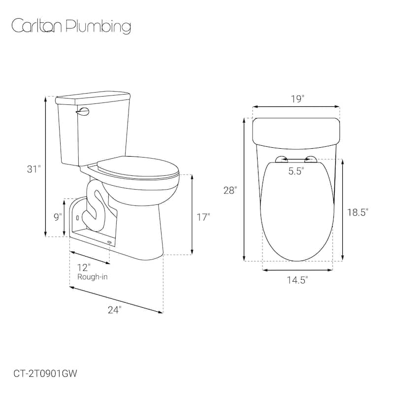 Carlton Marquette Rear-Outlet Two-Piece 1.6 Gpf Left-Hand Flush Elongated Toilet In Glossy White