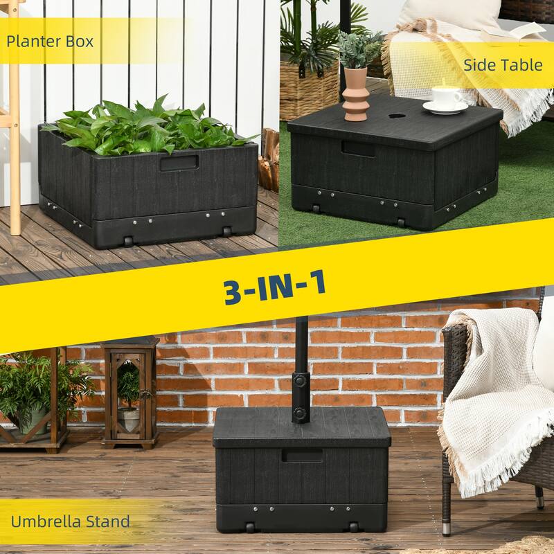 3-in-1 Outdoor Umbrella Base with Wheels, Coffee Table, and Flower Planter, 175lbs Capacity