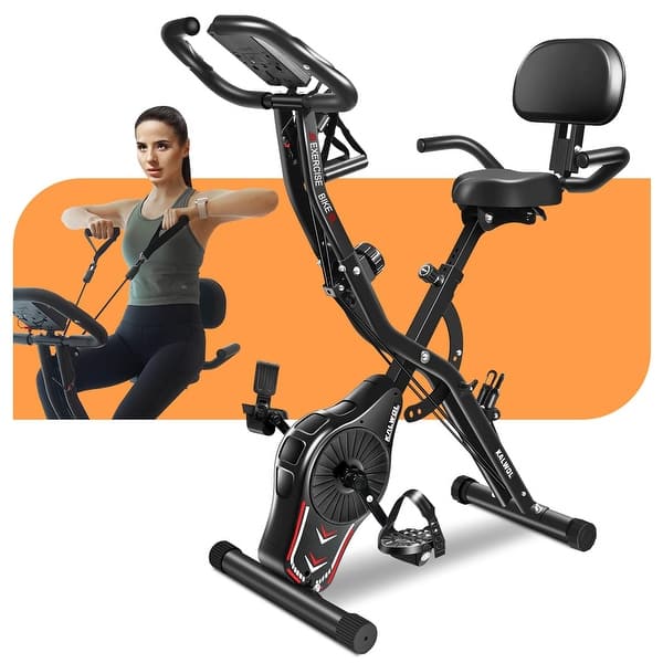 folding stationary bicycle Tousains Foldable Exercise Bike for Home, Exercise Bike with 8-Level Resistance&Adjustable Height, Small Exercise Bike for Apartment, Black shaped design makes stationary bike small but stable YOSUDA Folding Exercise Bike |