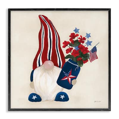 Stupell Patriotic Gnome & Flowers Framed Giclee Art Design By Yvette St. Amant