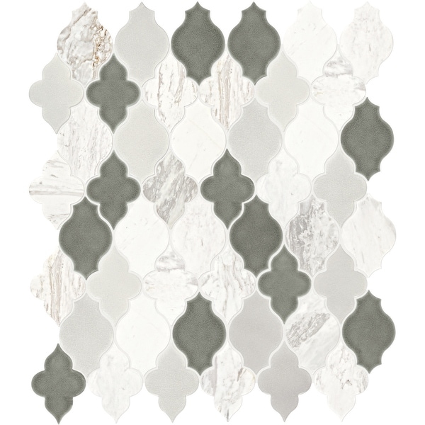 Daltile BLDARABSQ1P Raine - 13-3/8" x 11-1/4" Arabesque Mosaic Ceiling, Floor, and Wall Tile - Polished Marble Visual - Sold by