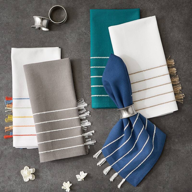 Navy and Off-White Stripe Tassel Napkin (Set of 4)