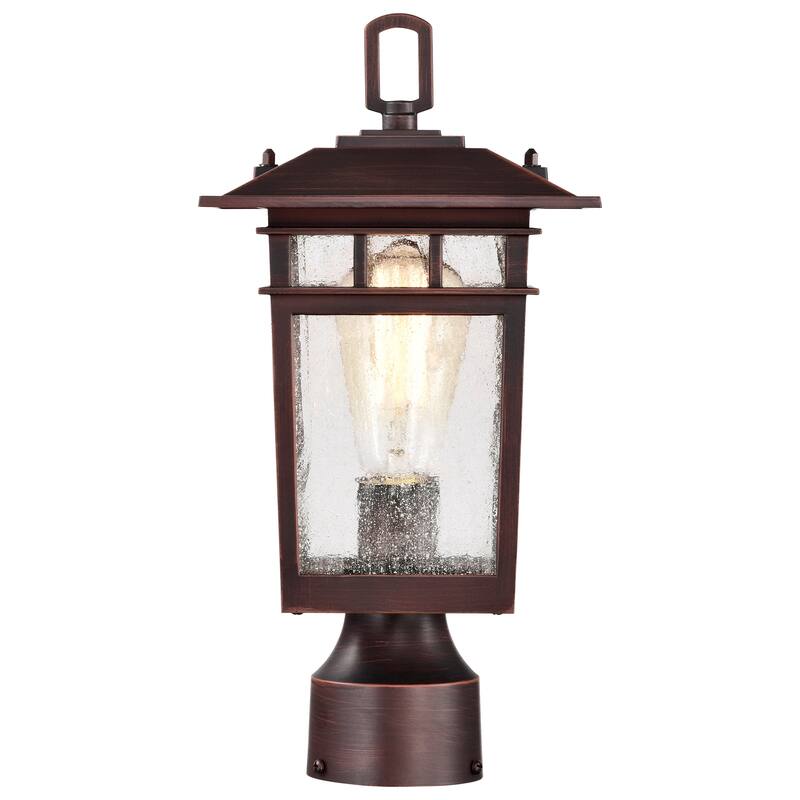 Cove Neck Outdoor Medium Post Light Pole Lantern 1 Light Rustic Bronze Clear Seeded Glass - Rustic Bronze