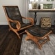 preview thumbnail 8 of 18, Dark Brown Leather Handmade Upholstered Room Accent Chair with Ottoman with Scrolled Wood Arms and Arched Legs