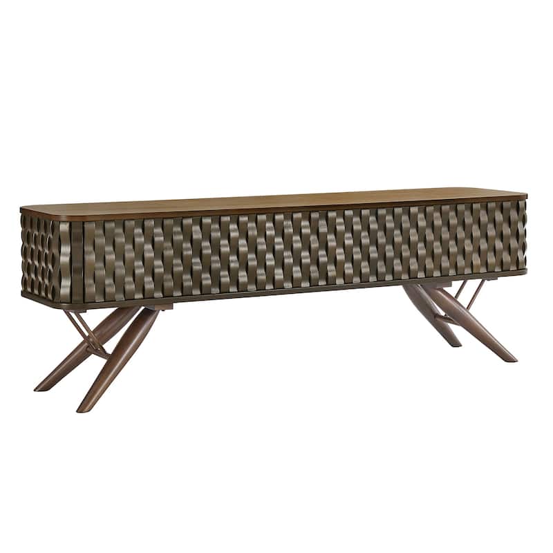 Bernal Two-tone Walnut Finish Rippled Wood Design TV stand by iNSPIRE Q Modern