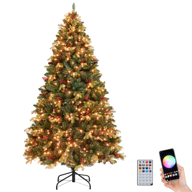 Costway 5/6/7/8 FT Artificial Christmas Tree with 250/370/500/650 RGB - Green - See Details
