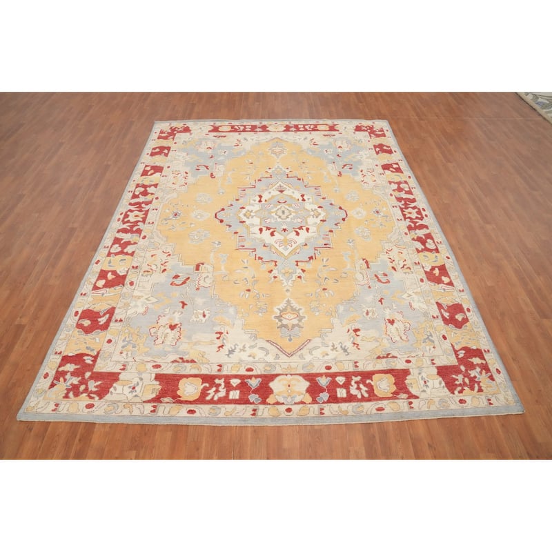 Hand Knotted Oriental 100% Wool Carpet Traditional Medallion Yellow & Gold Chobi-Peshawar Area Rug - 11' 10'' X 9' 0''