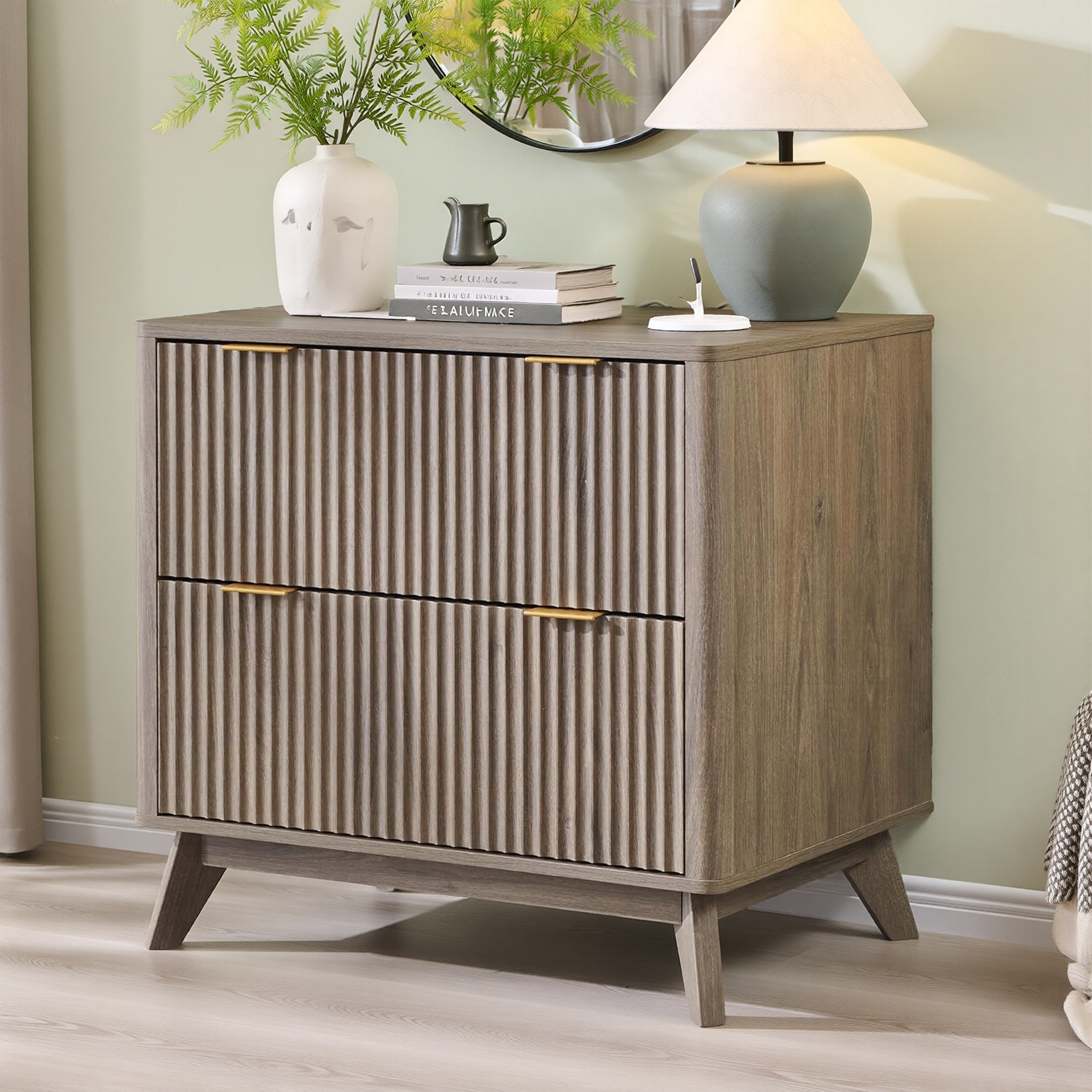 Modern Fluted 2 Drawer Lateral File Cabinet, Office Storage Cabinet