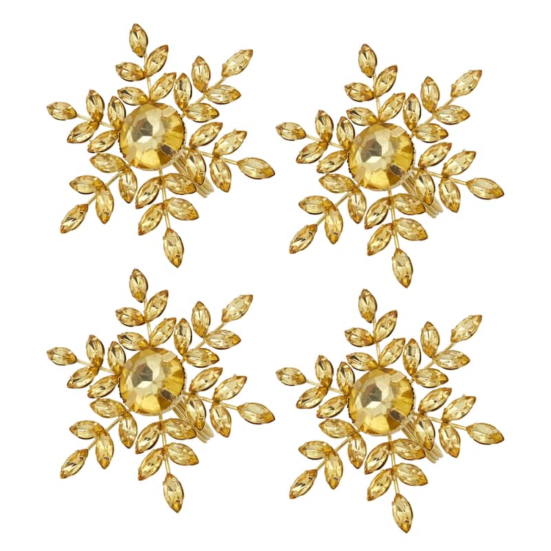 Elegant Frost Beaded Snowflake Napkin Ring (Set of 4)
