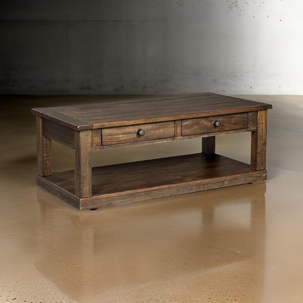 Flint Coffee Table, 2 Drawers, Shelf, Dark Brown Mahogany, 48 Inch