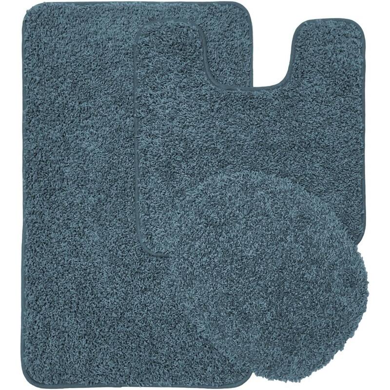 Layla 3 PC Shaggy Bathroom Rug Set, Bath Mat, Contour Rug, Lid Cover, Solid Colors
