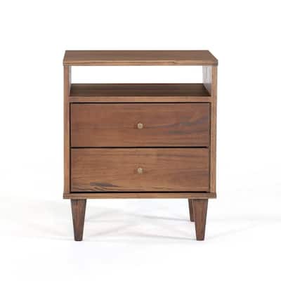 Farmhouse Rustic Mid Century 2 Drawer Nightstand