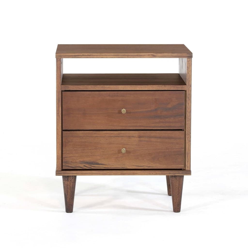 Farmhouse Rustic Mid Century 2 Drawer Nightstand